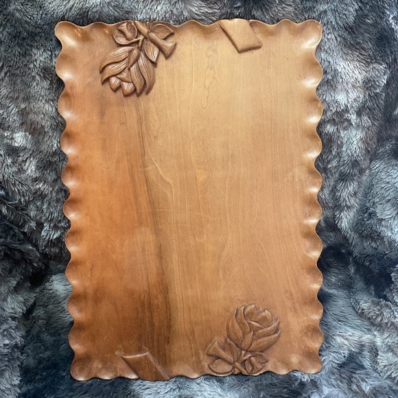 Vintage Carved Wooden Tray with Floral Design - Picture 2 of 16